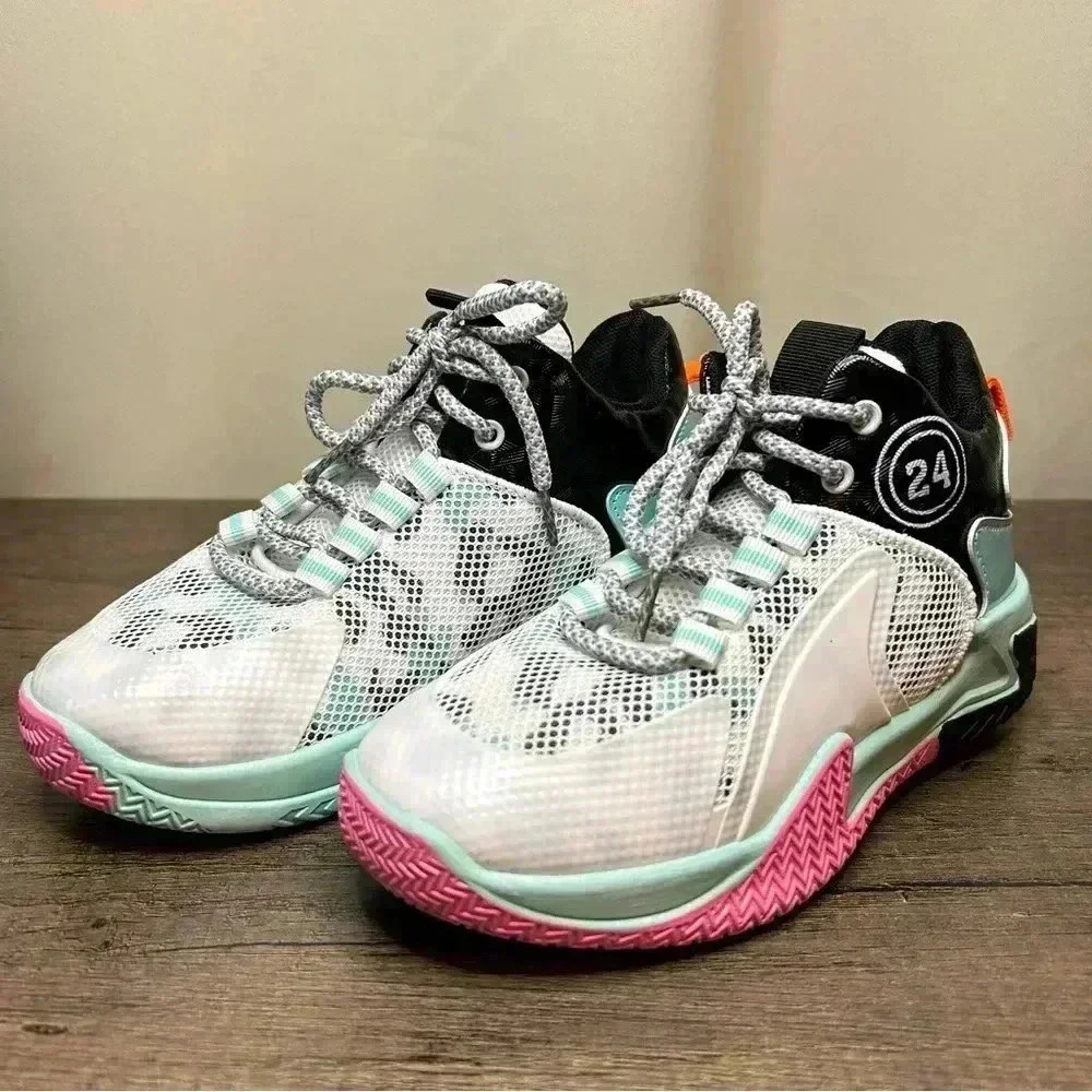 Kids Basketball Shoes White Black Teal Pink and Orange